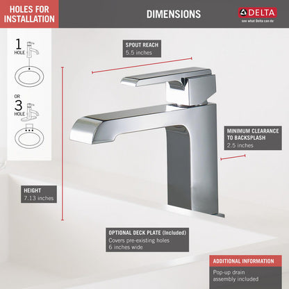 Delta Robinet de salle de bains à poignée unique ARA - Chrome (avec bonde escamotable)
