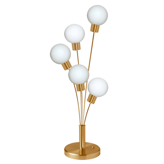 Dainolite 5 Light Incandescent Table Lamp Aged Brass Finish with White Glass - Renoz