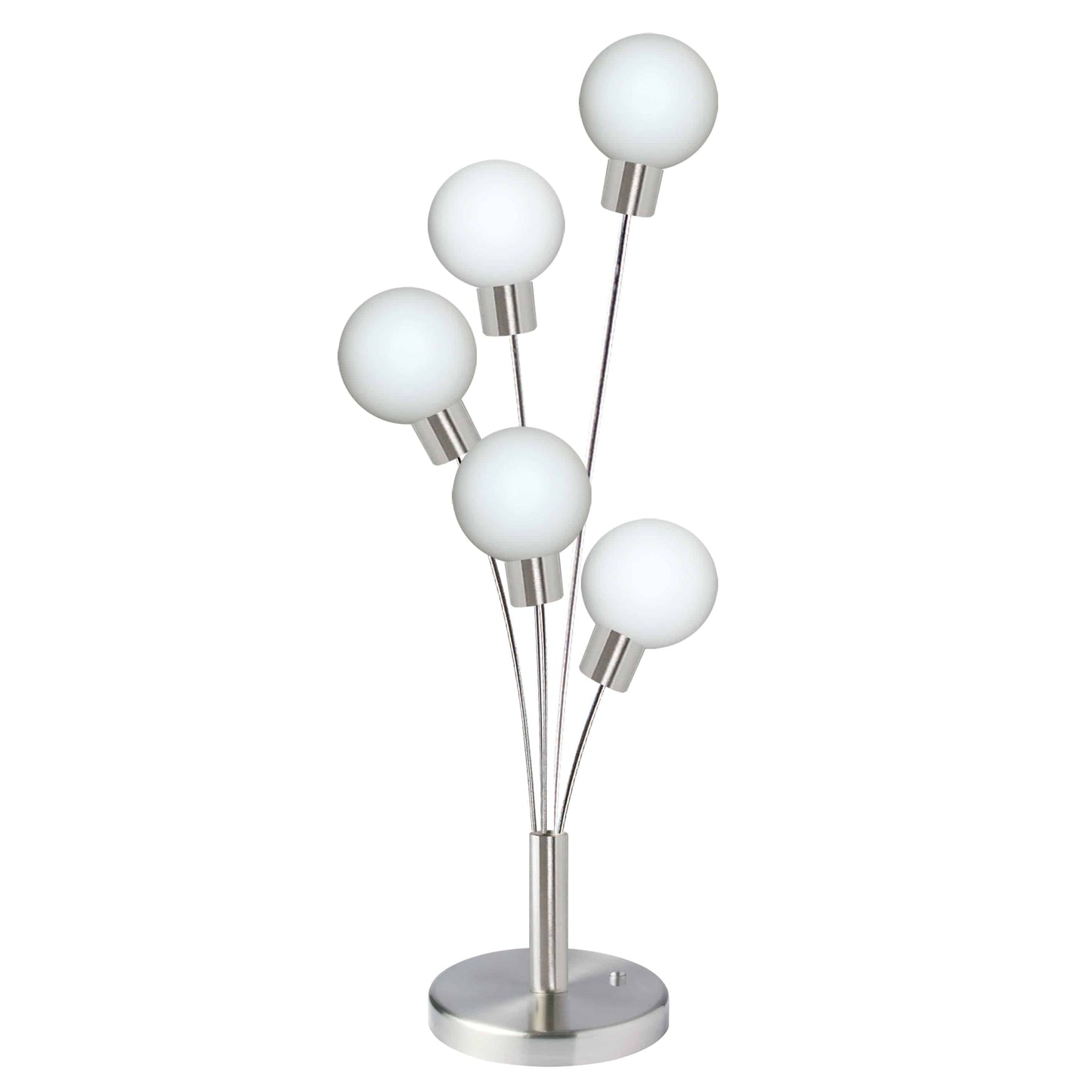 Dainolite 5 Light Incandescent Table Lamp Satin Chrome Finish with White Glass - Renoz