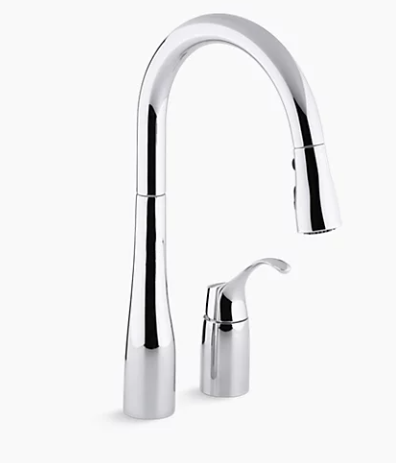 Kohler Simplice Robinet d'évier de cuisine à deux trous avec bec pivotant de 16 1/8 po, système d'accueil magnétique Docknetik et tête de pulvérisation à 3 fonctions avec jet à balayage - Chrome poli