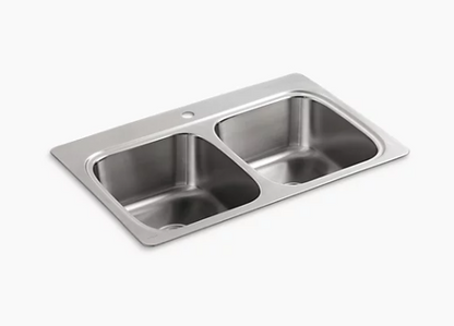 Kohler Verse 33" X 22" X 9-1/4" Top-Mount Double-Equal Bowl Kitchen Sink With Single Faucet Hole