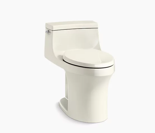 Toilette monobloc allongée compacte à hauteur de chaise 1,28 Gpf de Kohler San Souci avec siège à fermeture silencieuse - Biscuit
