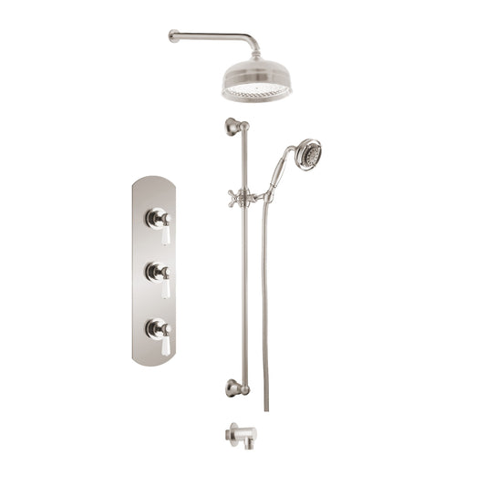 Aquadesign Products Kit de douche (Regent 3711RL) – Nickel brossé avec poignée blanche