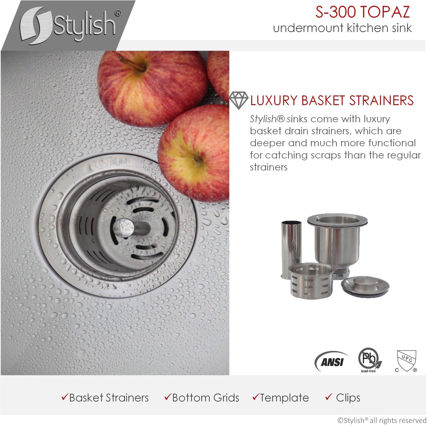 Stylish Topaz 28" x 18" Double Bowl Undermount Stainless Steel Kitchen Sink S-300XG - Renoz
