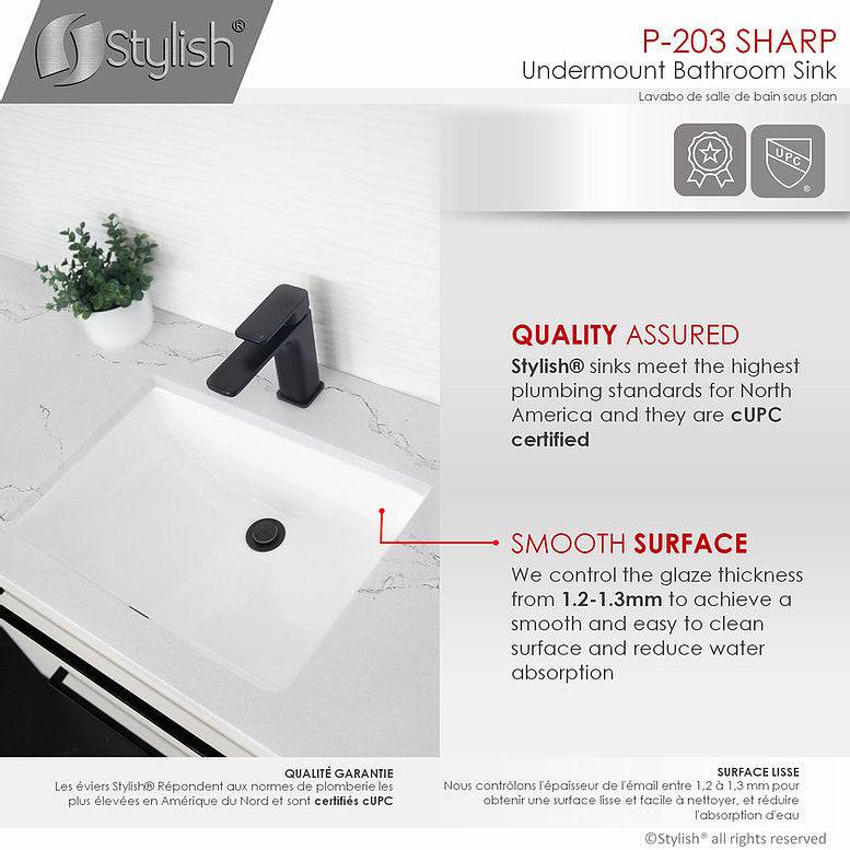 Stylish Sharp 21.25" x 14.5" Rectangular Undermount Bathroom Sink with Overflow Polished Chrome P-203 - Renoz