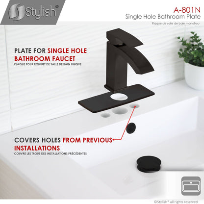 Stylish Single Hole Bathroom Faucet Plate in Matte Black Finish A-801N - Renoz