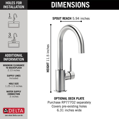 Delta TRINSIC True Bar Limited Swivel Kitchen Faucet- Chrome
