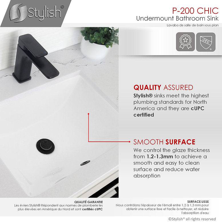 Stylish Chic 20.75" x 15.5" Rectangular Undermount Bathroom Sink with Overflow Polished Chrome P-200 - Renoz