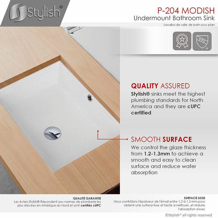 Stylish Modish 19.5" x 15.5" Rectangular Undermount Bathroom Sink with Overflow Polished Chrome P-204 - Renoz