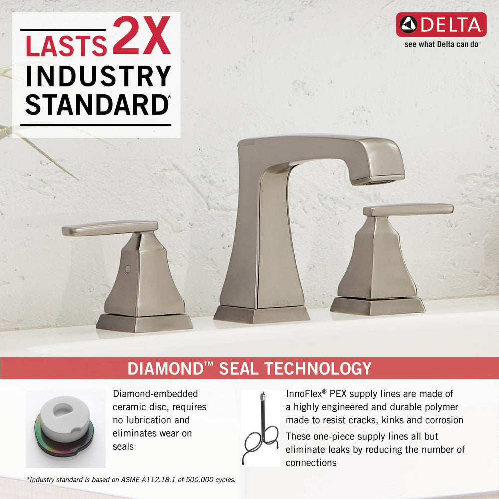 Delta ASHLYN Two Handle Widespread Bathroom Faucet with EZ Anchor- Stainless Steel