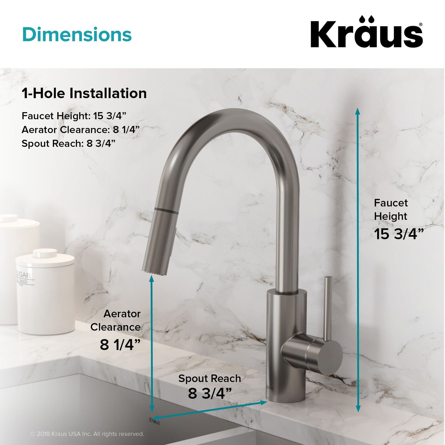 Kraus Oletto 15.75" Single Handle Pull-Down Kitchen Faucet in Spot Free Stainless Steel