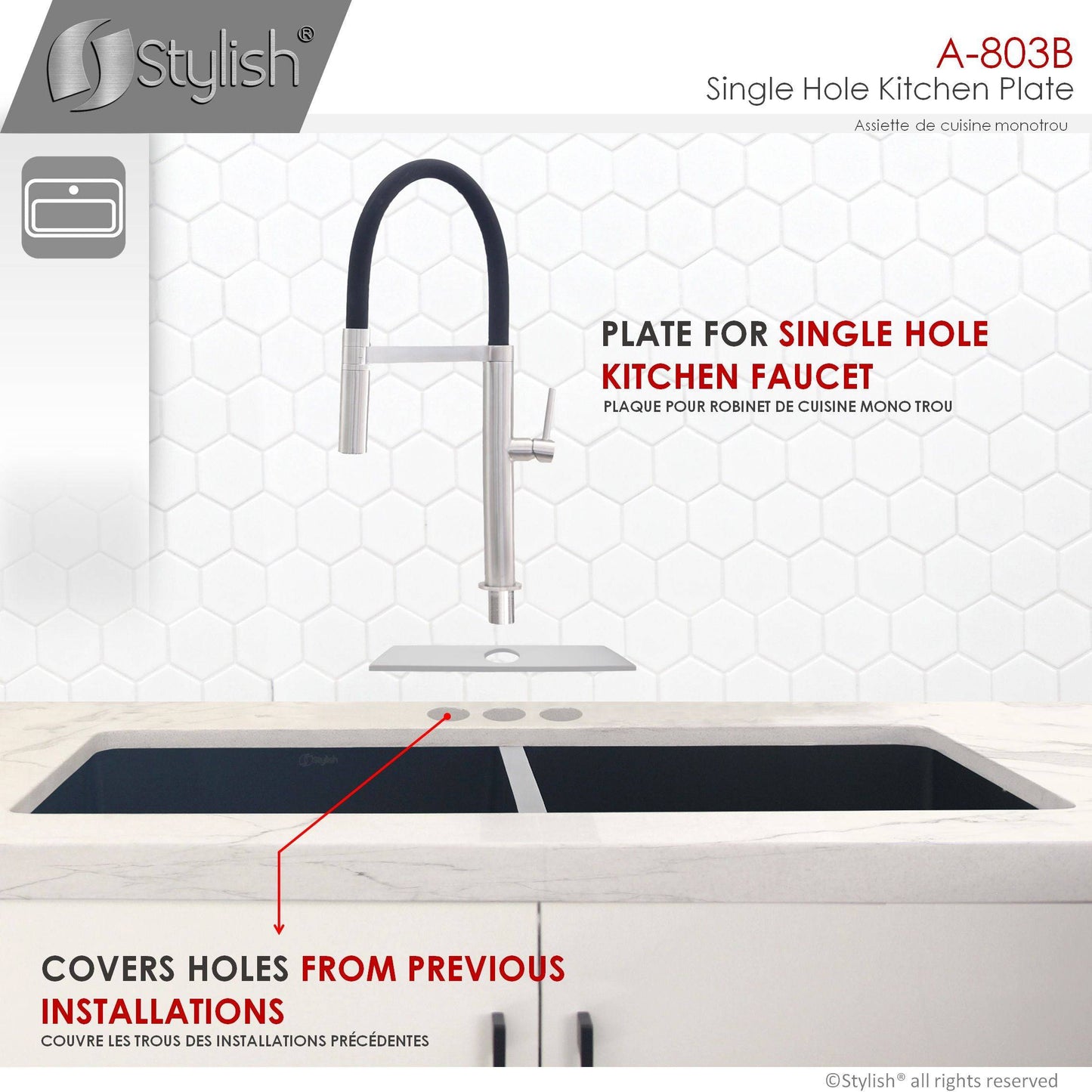Stylish Kitchen Faucet Plate Hole Cover Deck Plate Escutcheon in Brushed Nickel Finish A-803B - Renoz