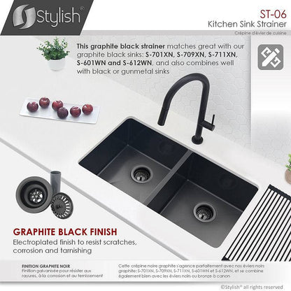 Stylish 3.5" Pearl Black Stainless Steel Kitchen Sink Strainer with Removable Basket, Strainer Assembly ST-06 - Renoz
