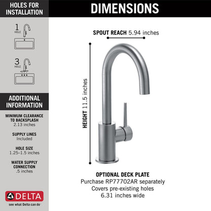 Delta TRINSIC True Bar Limited Swivel Kitchen Faucet- Arctic Stainless