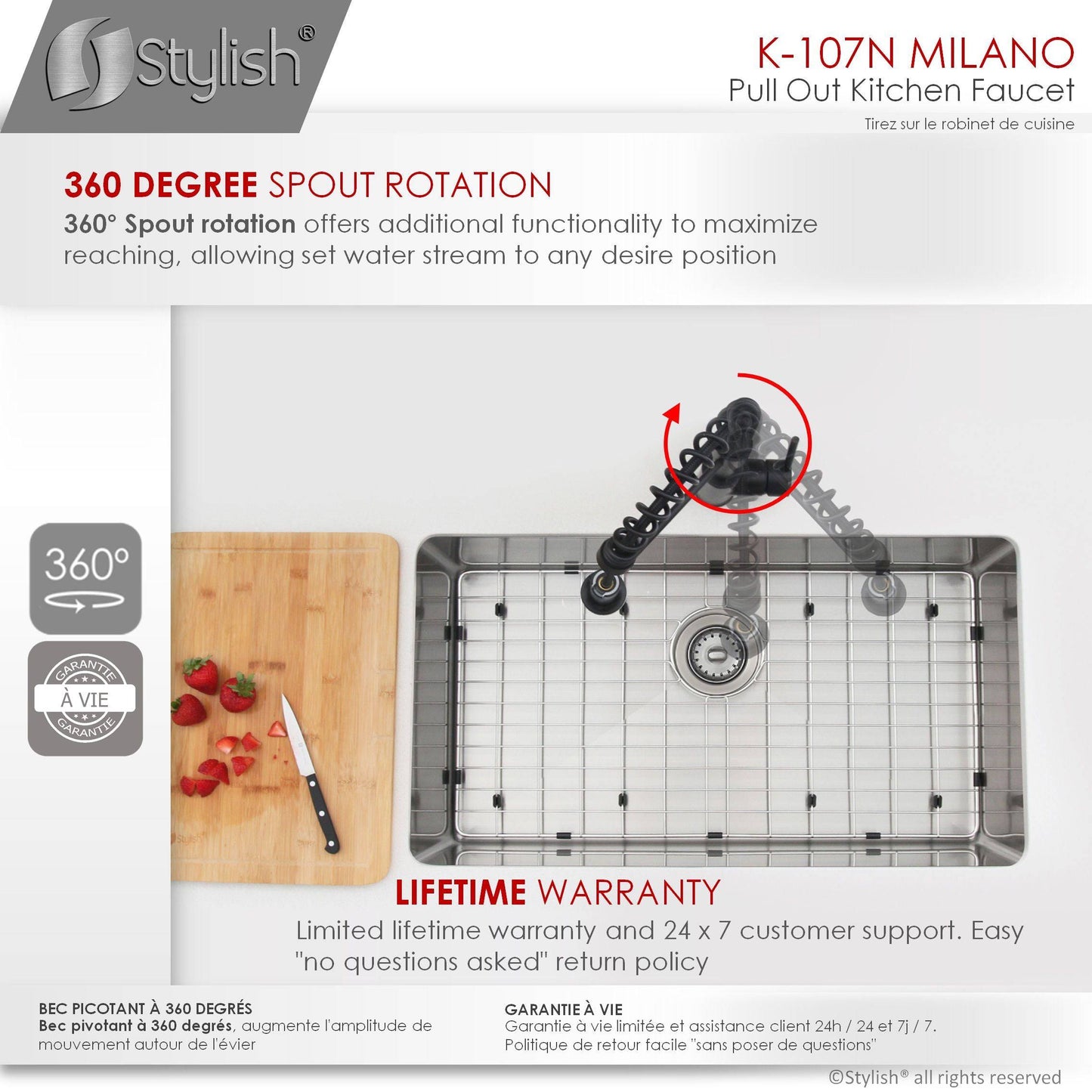 Stylish Milano 17.5" Kitchen Faucet Single Handle Pull Down Dual Mode Lead Free Matte Black Finish K-107N - Renoz