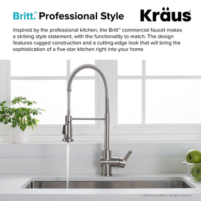 Kraus Britt 21" Commercial Style Kitchen Faucet in Spot Free Stainless Steel
