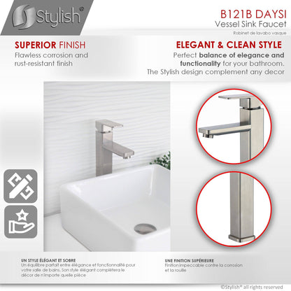 Stylish Daysi Brushed Nickel 12" Single-Hole Vessel Sink Bathroom Faucet B-121B - Renoz