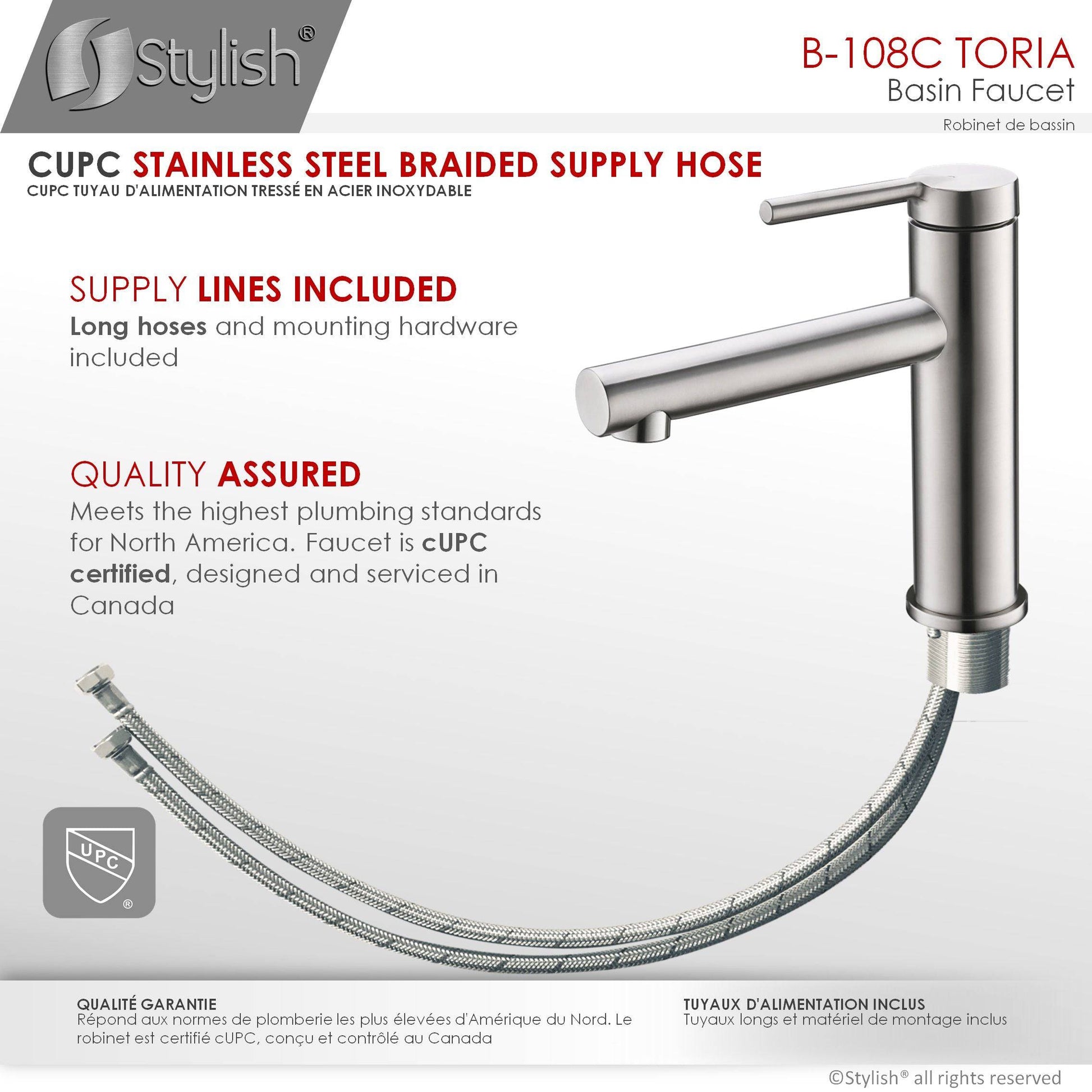 Stylish Toria 6" Single Handle Basin Bathroom Faucet in Stainless Steel Finish B-108S - Renoz