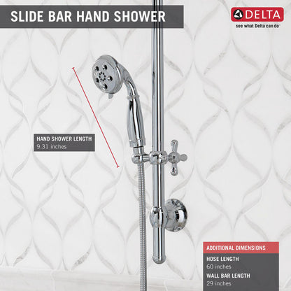 Delta H2Okinetic 3-Setting Slide Bar Hand Shower- Chrome
