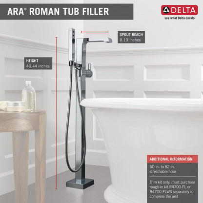 Delta ARA Single Handle Floor Mount Tub Filler Trim with Hand Shower -Chrome