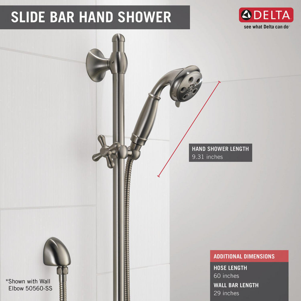 Delta H2Okinetic 3-Setting Slide Bar Hand Shower- Stainless Steel