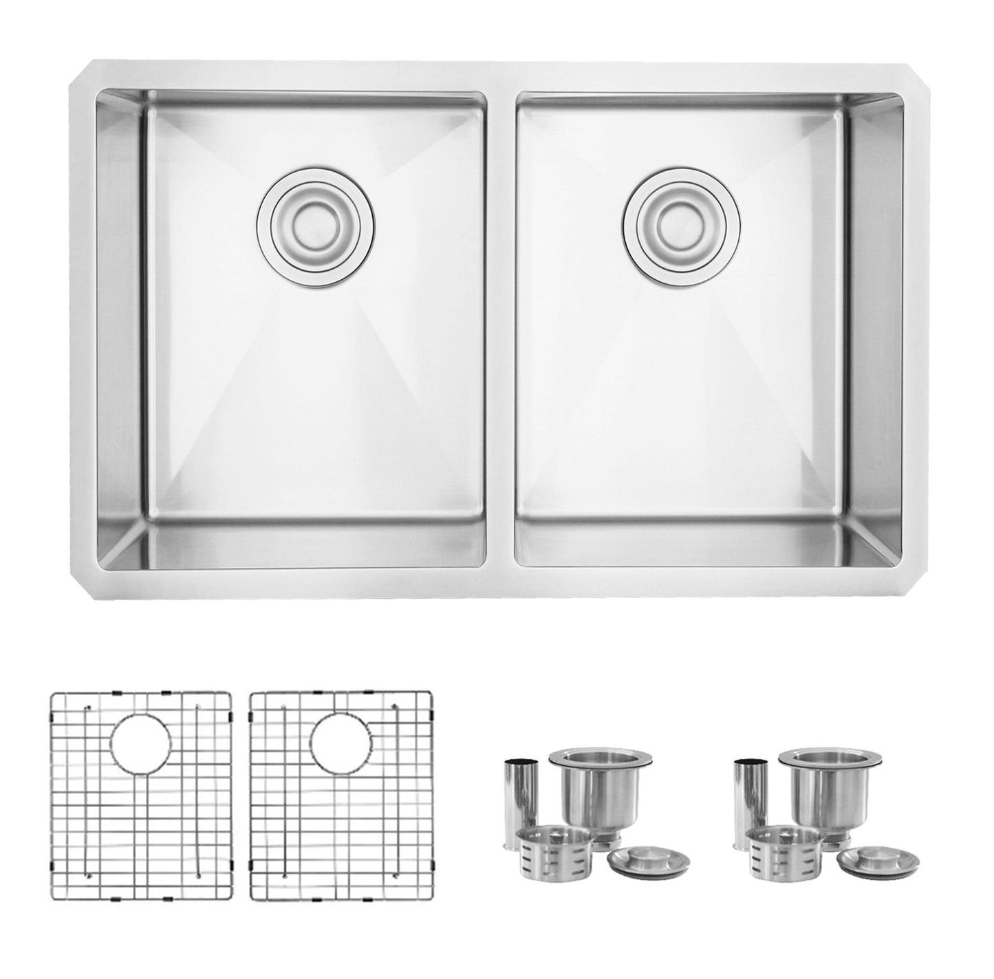 Stylish Topaz 28" x 18" Double Bowl Undermount Stainless Steel Kitchen Sink S-300XG - Renoz
