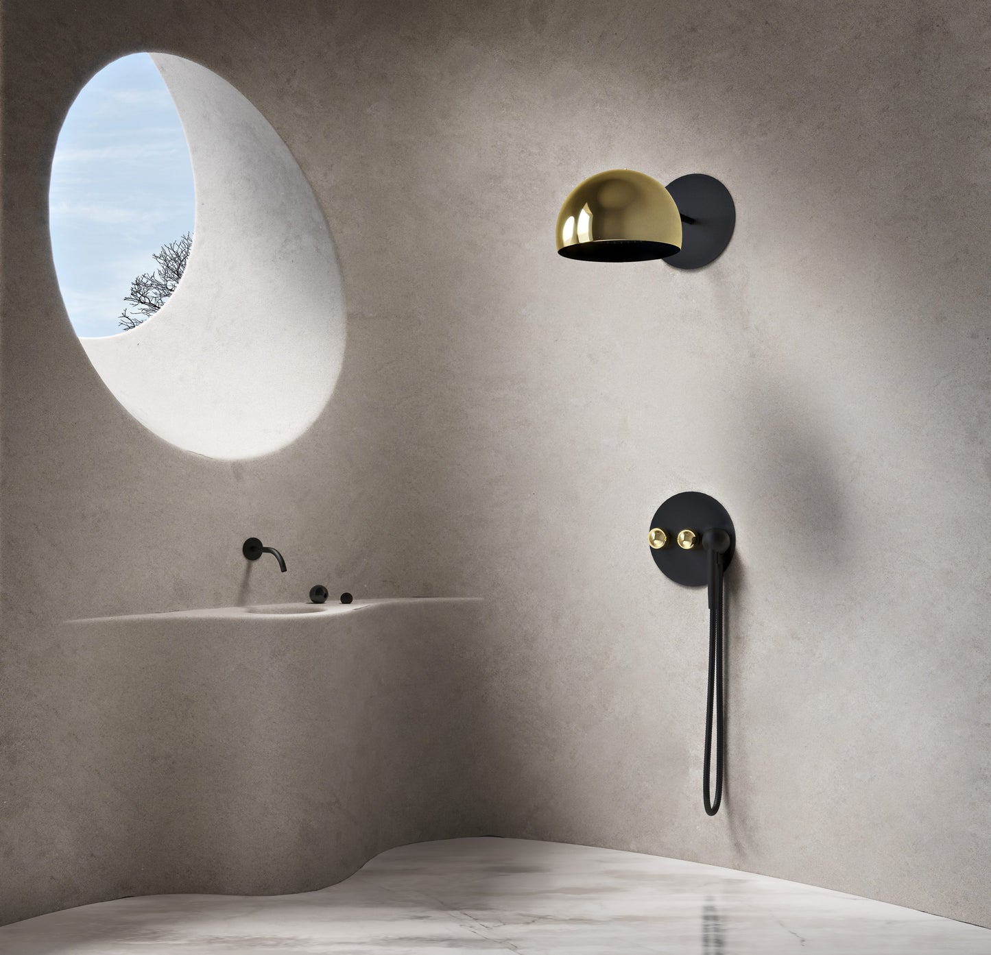 Baril 12” Anti Limestone Shower Head With Wall Mounted Shower Arm - French Gold
