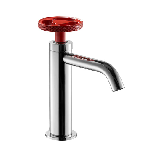Aquadesign Products Single Hole Lav – With Pop-up Included (Twist 47004) - Chrome/Red