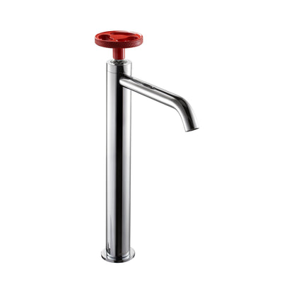 Aquadesign Products Tall Single Hole Lav – With Pop-up Included (Twist 47104) - Chrome/Red