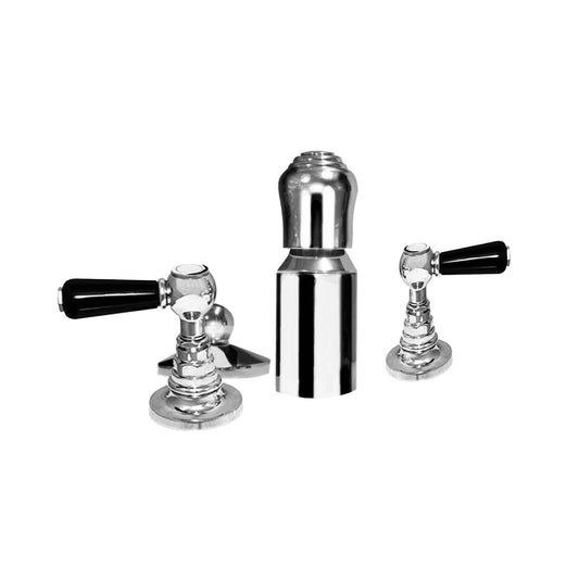 Aquadesign Products 4 Hole Bidet Faucet – Mechanical Drain Included (Regent R4224L) - Chrome w/Black Handle