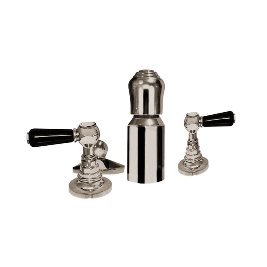 Aquadesign Products 4 Hole Bidet Faucet – Mechanical Drain Included (Regent R4224L) - Polished Nickel w/Black Handle