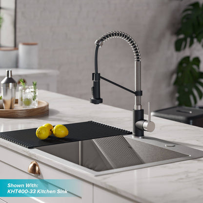 Kraus Bolden 18" Commercial Style Pull-Down Kitchen Faucet in Stainless Steel/Matte Black