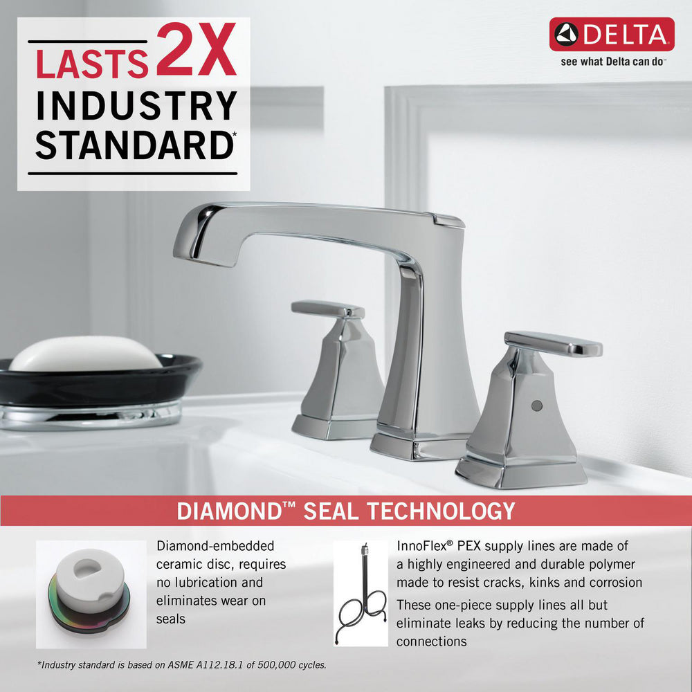 Delta ASHLYN Two Handle Widespread Bathroom Faucet with EZ Anchor- Chrome