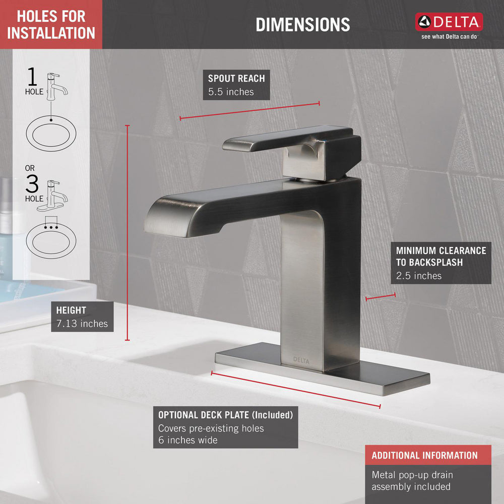 Delta ARA Single Handle Bathroom Faucet- Stainless Steel (With Pop-up Drain)