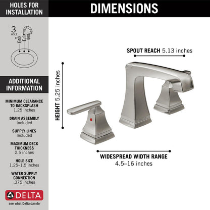 Delta ASHLYN Two Handle Widespread Bathroom Faucet with EZ Anchor- Stainless Steel