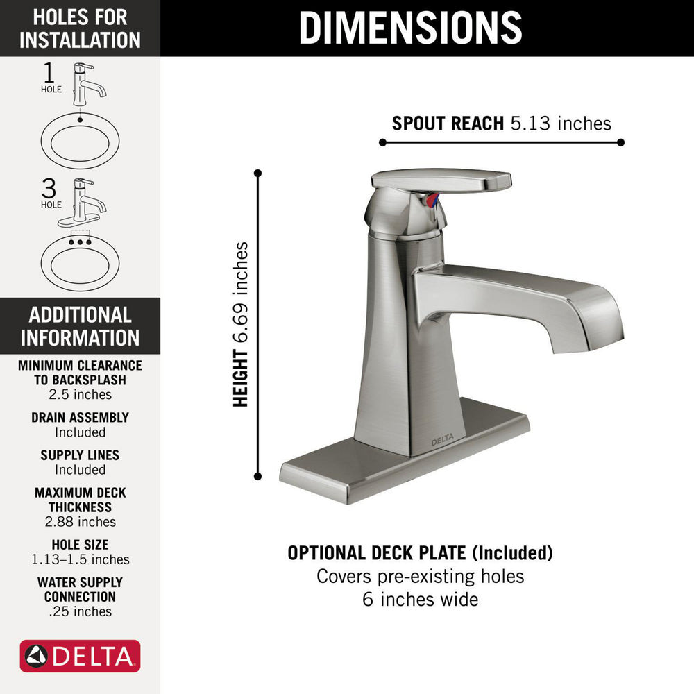 Delta ASHLYN Single Handle Bathroom Faucet- Stainless Steel (With Pop-up Drain)