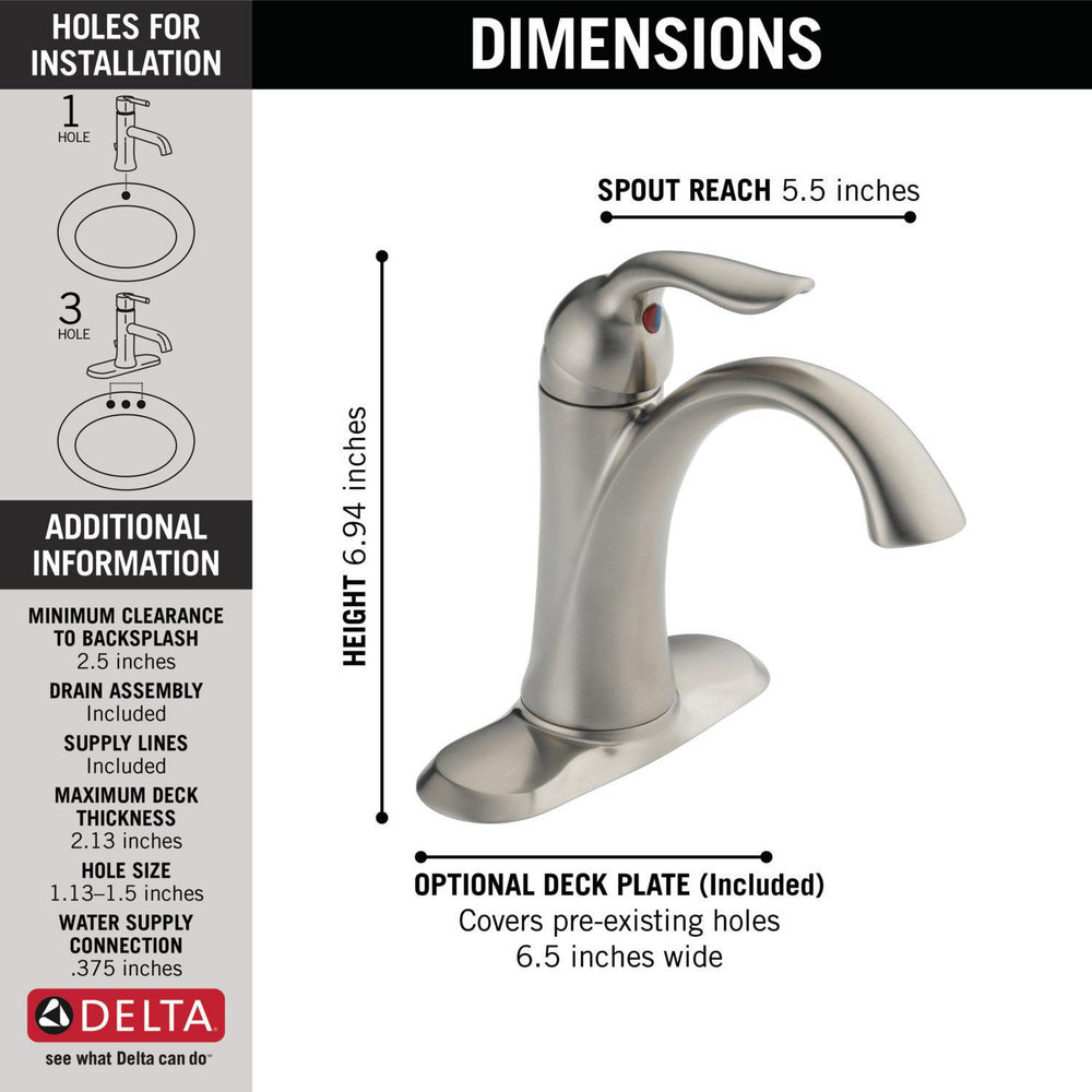 Delta Robinet de salle de bains à poignée unique LAHARA - Inox