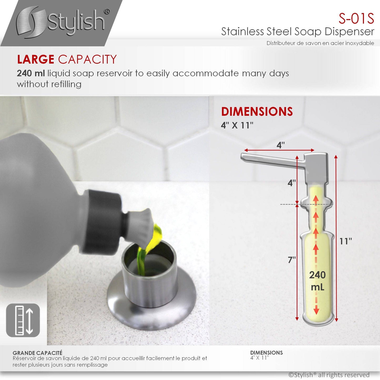 Stylish Stainless Steel Soap Dispenser Pump Liquid Hand Lotion Dispenser S-01S - Renoz