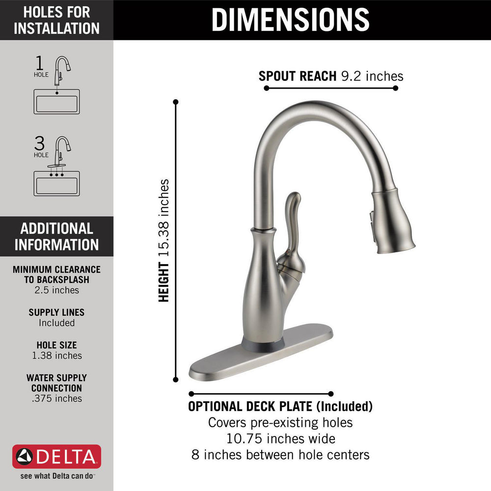 Delta LELAND Single Handle Pull-Down Kitchen Faucet with Touch2O and ShieldSpray Technologies- Spotshield Stainless