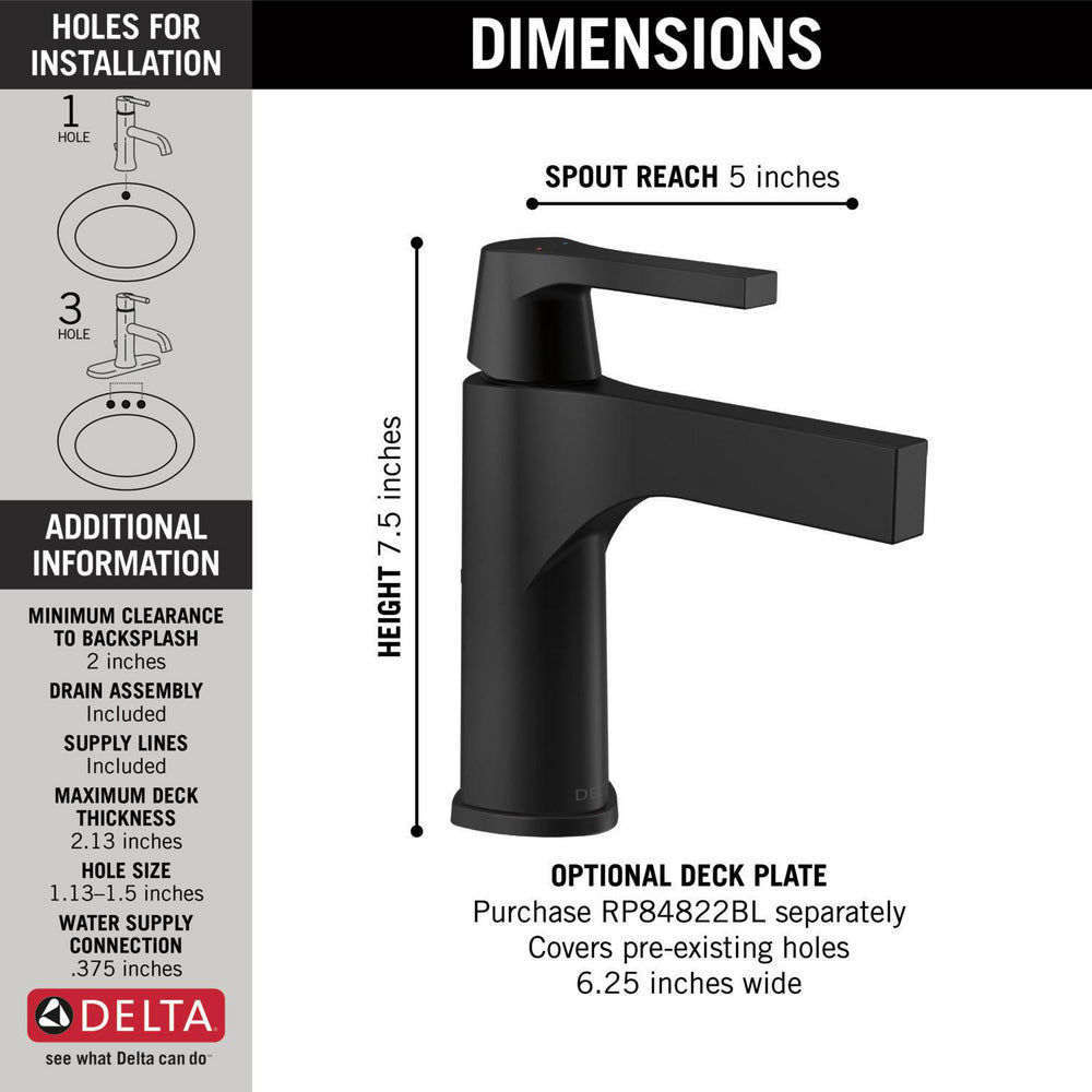 Delta ZURA Single Handle Bathroom Faucet- Matte Black