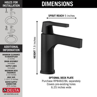 Delta ZURA Single Handle Bathroom Faucet- Matte Black