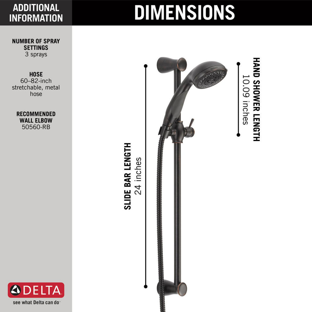 Delta Premium 3-Setting Slide Bar Hand Shower- Venetian Bronze
