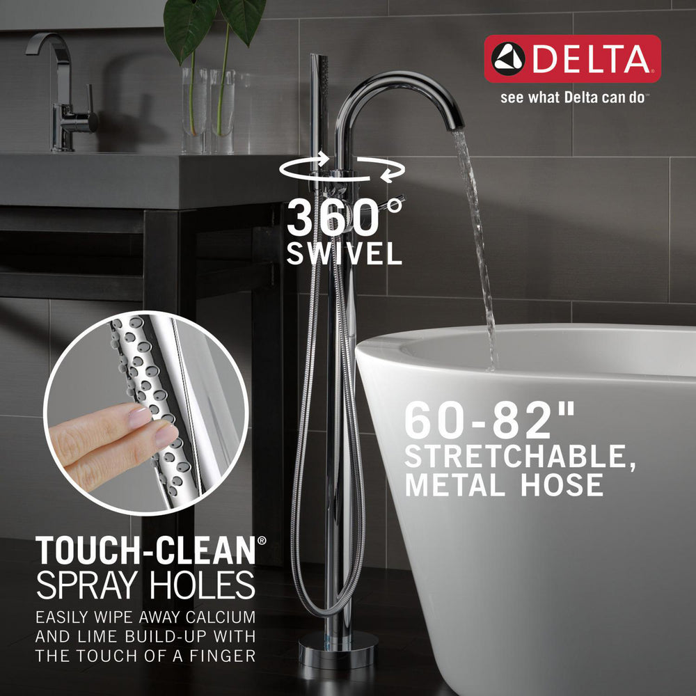 Delta TRINSIC Single Handle Floor Mount Tub Filler Trim with Hand Shower -Chrome (Valves Sold Separately)