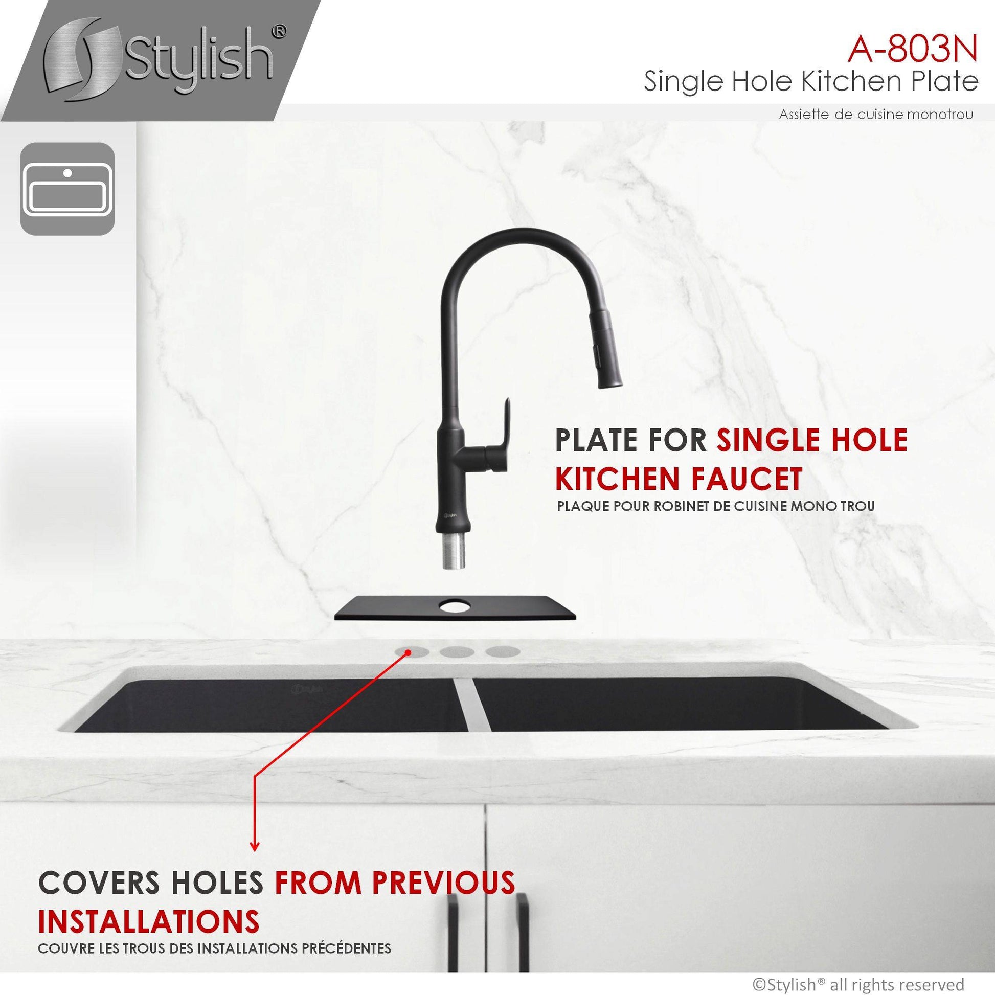 Stylish Kitchen Faucet Plate Hole Cover Deck Plate Escutcheon in Matte Black Finish A-803N - Renoz