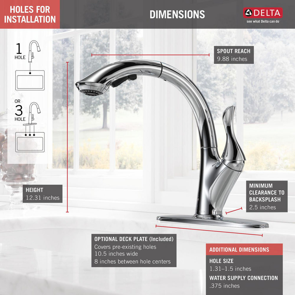 Delta LINDEN Single Handle Pull-Out Kitchen Faucet- Chrome