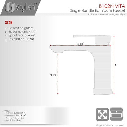 Stylish Vita Single Handle 6" Bathroom Faucet for Single Hole Brass Basin Mixer Tap, Matte Black Finish B-102N - Renoz