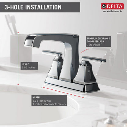 Delta ASHLYN Two Handle Centerset 3 Hole Bathroom Faucet- Chrome