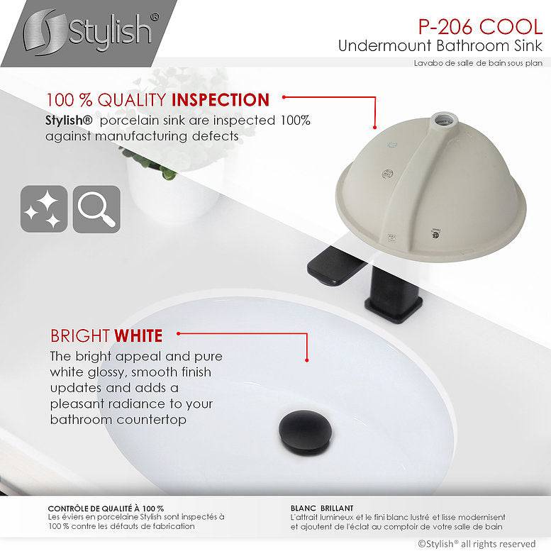 Stylish Cool 19.5" x 16" Oval Undermount Bathroom Sink with Overflow P-206 - Renoz