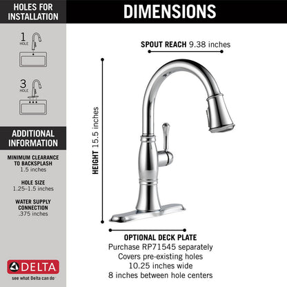 Delta CASSIDY Single Handle Pulldown Kitchen Faucet- Chrome