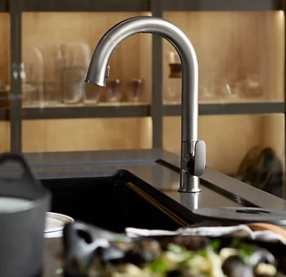 Kohler - Robinet d'évier de cuisine rétractable sans contact Sensate avec tête de pulvérisation à deux fonctions - Acier inoxydable vibrant